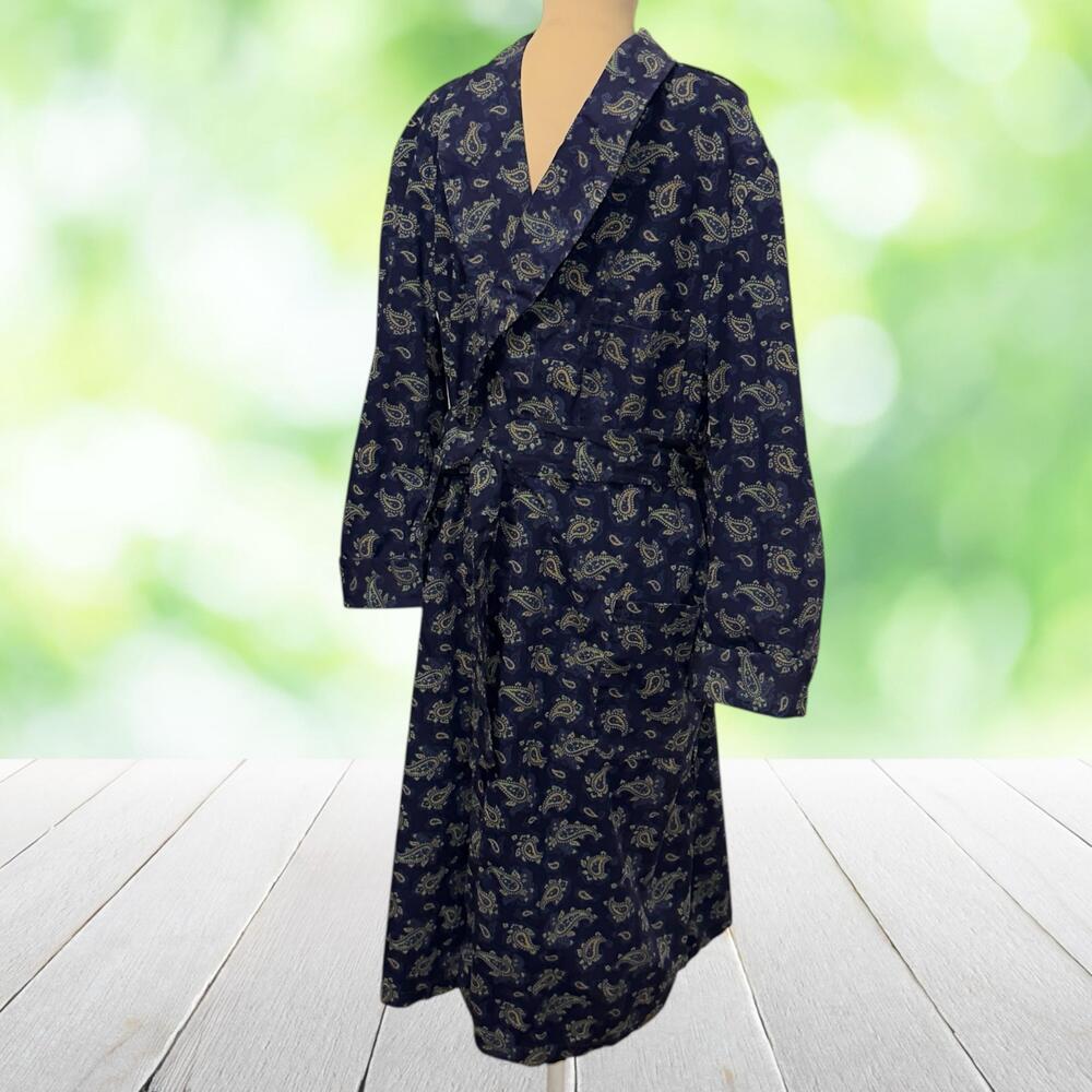 PLAYBOY CLUB Vintage Robe Paisley Cotton Belted Smoking Jacket Lounge Mens M